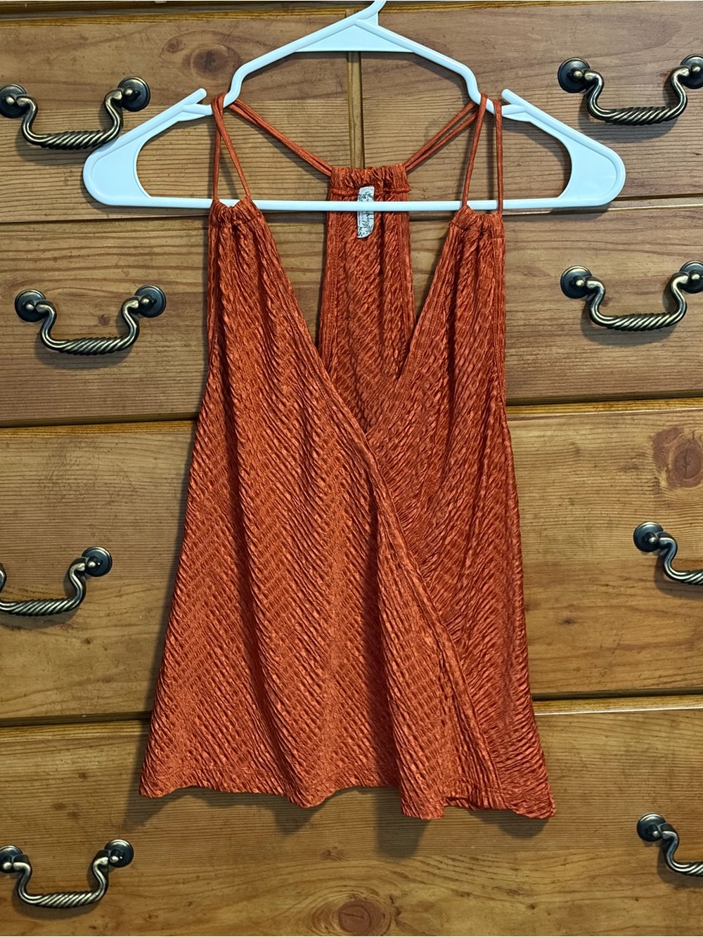 Rust Orange Textured Strappy V-Neck Cami